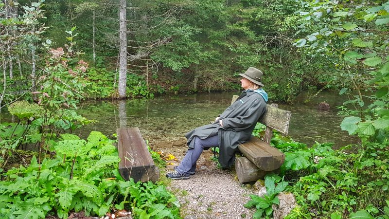 Waldness am Fluss sitzen Waldbaden