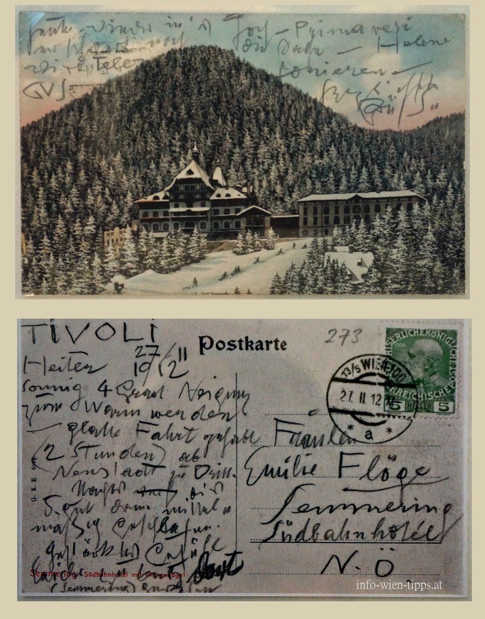 Gustav Klimt schreib an Emilie Flöge vom Südbahnhotel