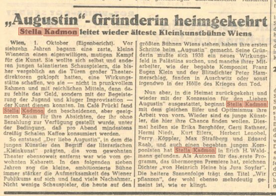 Stella kadmon wieder heimgekehrt wiener kurir anno.ac.at