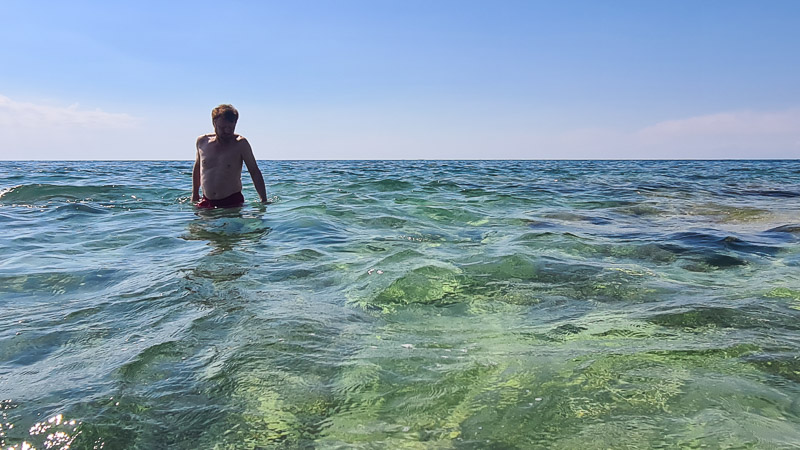 schwimmen strand savudrija beim Leuchtturm